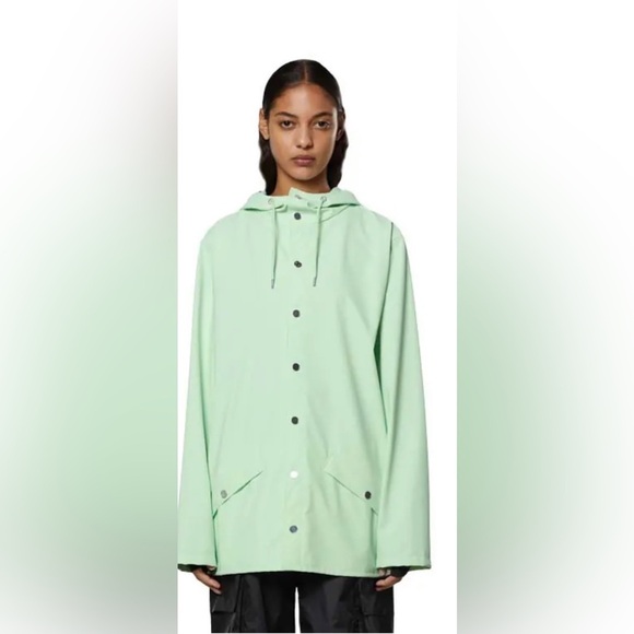 RAINS Long Coat XL Mineral Light Mint Rain Coat Women Men Unisex 12010 - Picture 1 of 13